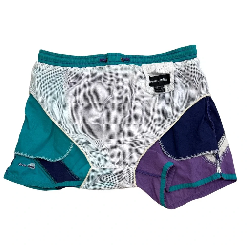 Vintage Pierre Cardin Swim Trunks Mens L Purple Teal Colorblock 80s 90s Retro